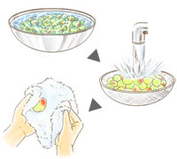 梅のアクを抜き、水気を拭く