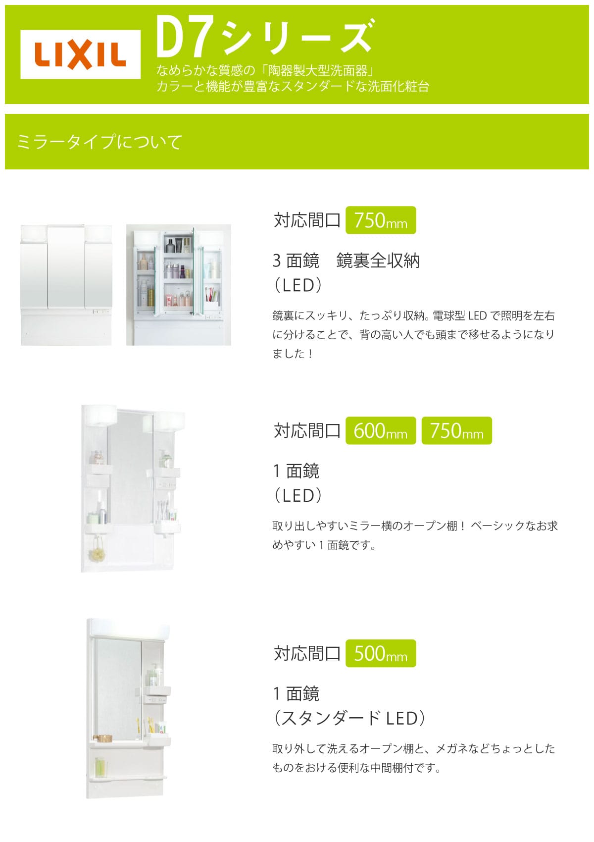 LIXIL INAX 洗面化粧台ミラー K1シリーズ 3面鏡 スリム