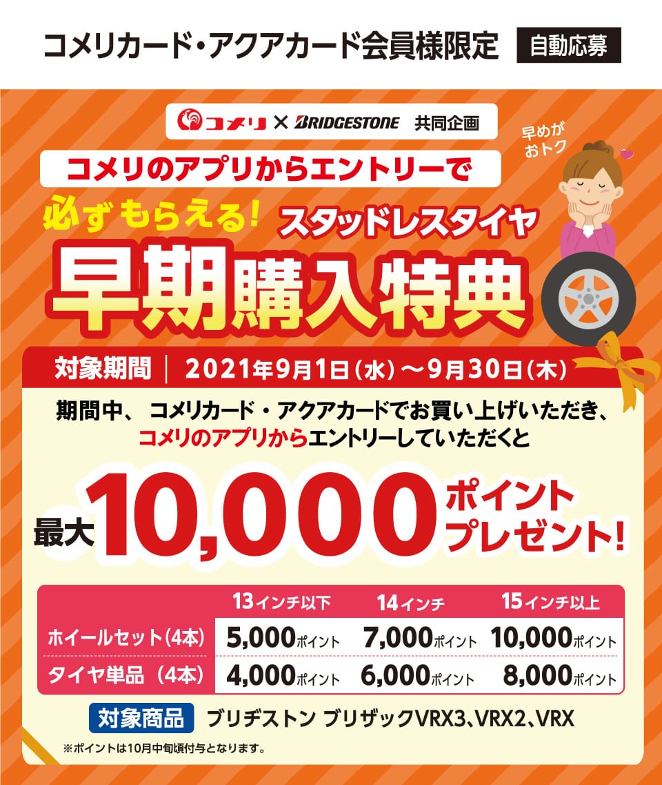 ブリヂストン スタッドレスタイヤ早期購入特典キャンペーン 