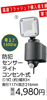 防犯センサーライト威嚇ＡＣ式１灯　Ａ１６０Ｗ１　　