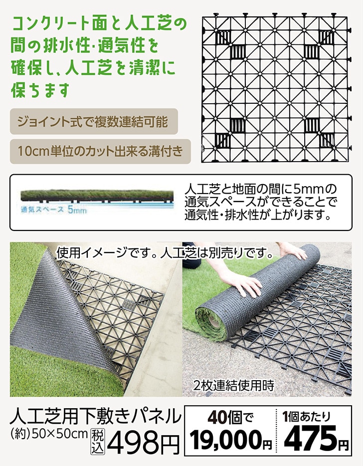 人工芝用下敷きパネル　５０ｃｍｘ５０ｃｍ　　　　　