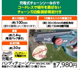 ＢＳ充電式ハンディチェーンソー１８Ｖ２ＨＣ１００※