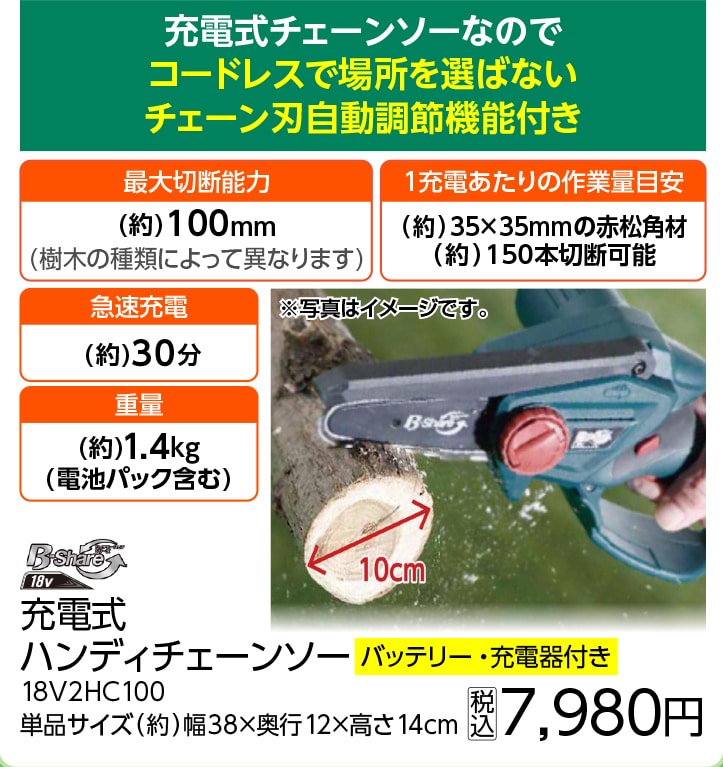 ＢＳ充電式ハンディチェーンソー１８Ｖ２ＨＣ１００※