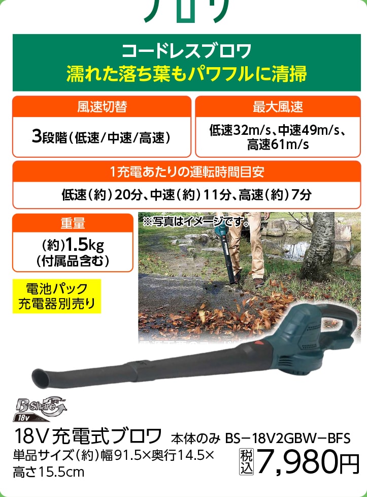充電式ブロワ本体ＢＳ－１８Ｖ２ＧＢＷ－ＢＦＳ　　　