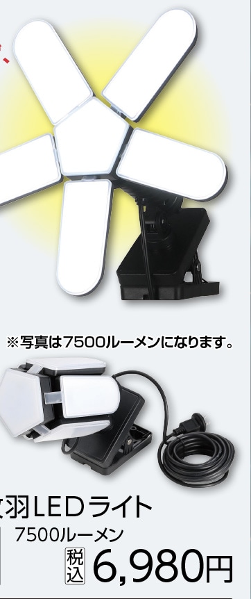 ＢＴ防雨型クリップ付５枚羽ＬＥＤライト７５００ＬＭ