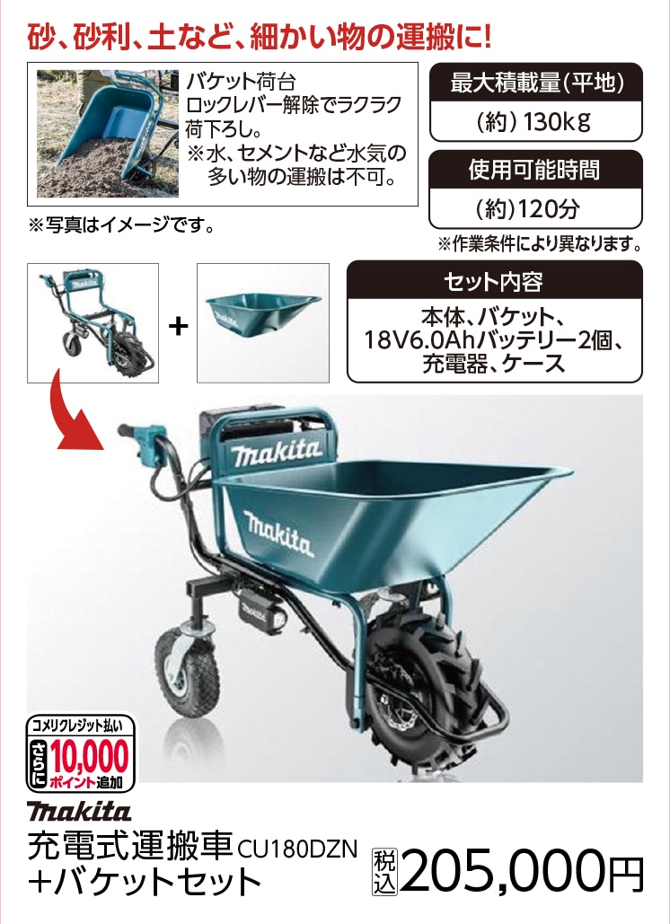 マキタ 充電式運搬車 CU180DZN+バケット+パワーソースキット