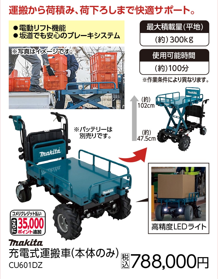 マキタ 充電式運搬車(本体ノミ) CU601DZ