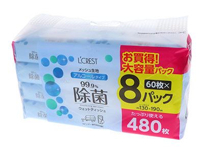 ＬＣ　アルコールウェットティッシュ　６０枚×８個