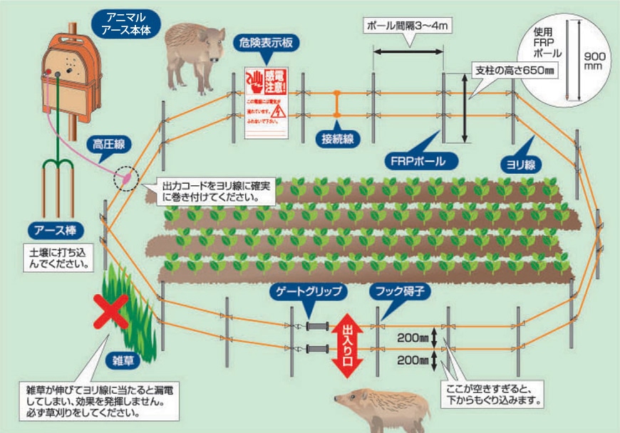 最上の品質な 電気柵プロショップ FAR夢店イノシシ 対策 電気柵 周囲800m 4ha 畑 水田 ファームエイジ