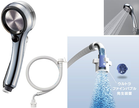 ウルトラファインバブル　レイニーメタリックシャワーヘッド+洗濯機ホースセット