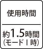 使用時間：約1.5時間（モードI時）