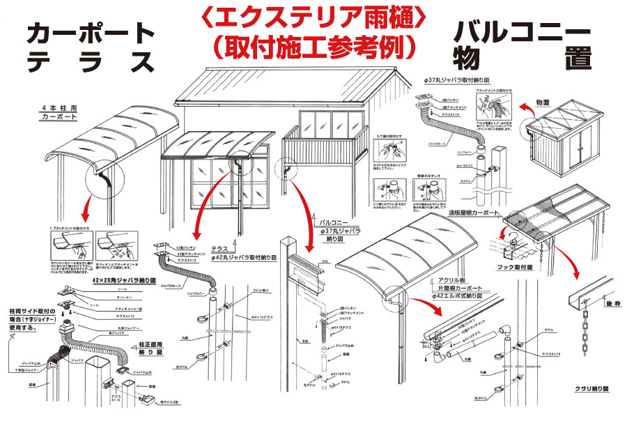 エクステリア雨樋　取付施工参考例