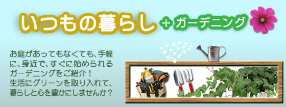 いつもの暮らし+ガーデニング お庭があってもなくても、手軽に、身近で、すぐに始められるガーデニングをご紹介!生活にグリーンを取り入れて、暮らしと心を豊かにしませんか?
