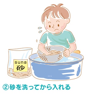 2.砂を洗ってから入れる