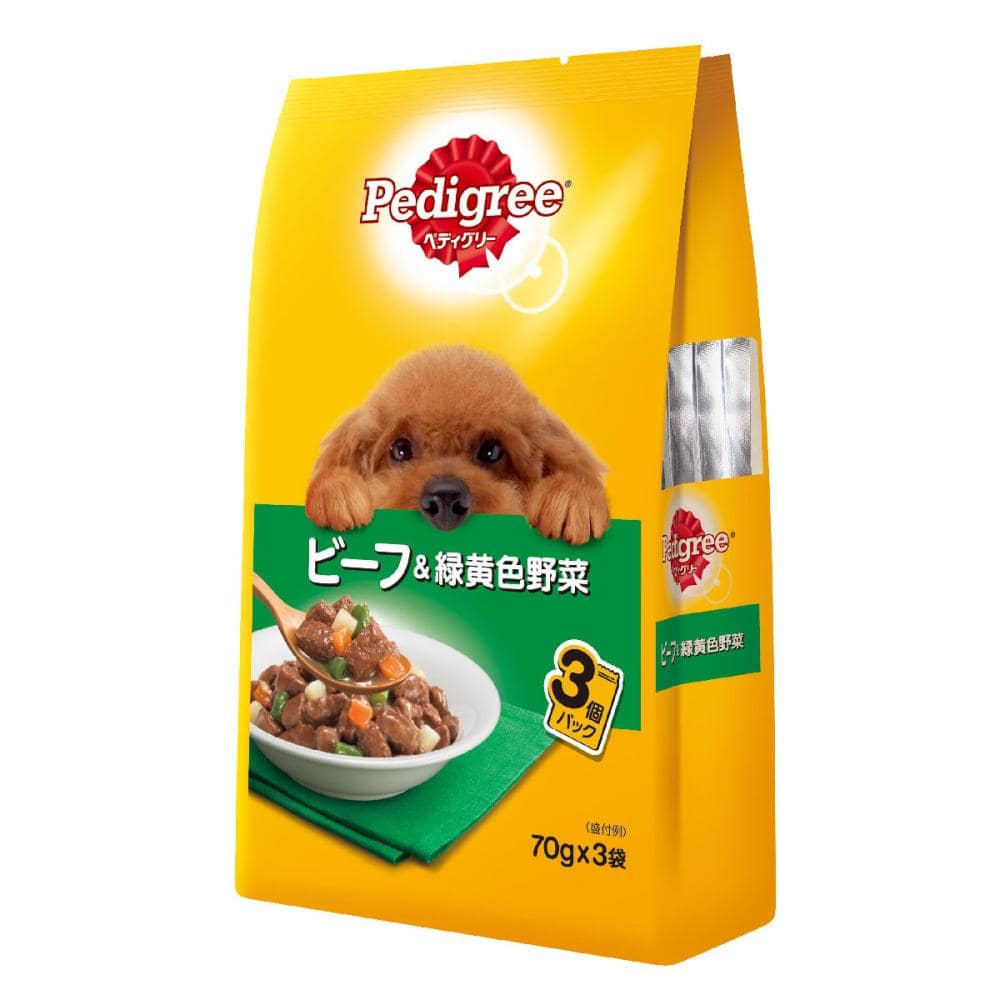 マース　ぺディグリーパウチ　成犬用　ビーフ＆緑黄色野菜　７０ｇ×３袋入