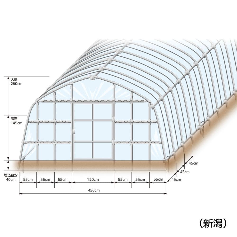 １９ｍｍ径　（間口）２．５間×（奥行き）７間