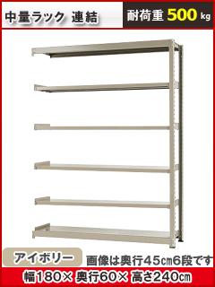 北島　中量ラック５００ｋｇ　幅１８００×奥行６００×高さ２４００ｍｍ　４段　アイボリー　連結