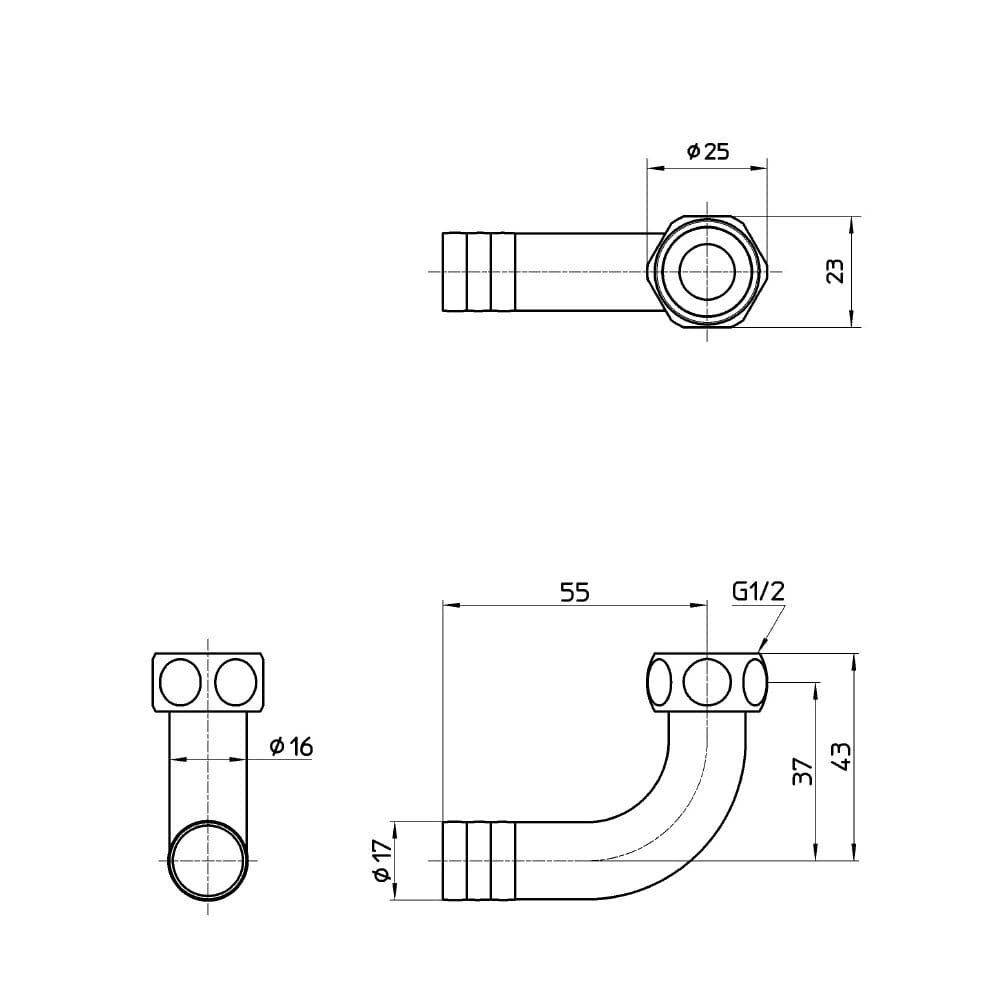 Ｌ型ユニオンナット　取付ネジＧ１／２　内径１５ｍｍホース用　散水　ホース接続　ＰＴ３２－１３