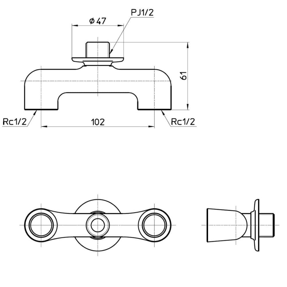 二又ソケット　１つの配管から２方向へ分岐　取付部ネジ　ＰＪ１／２　Ｂ１３Ａ－１３－ＫＥ