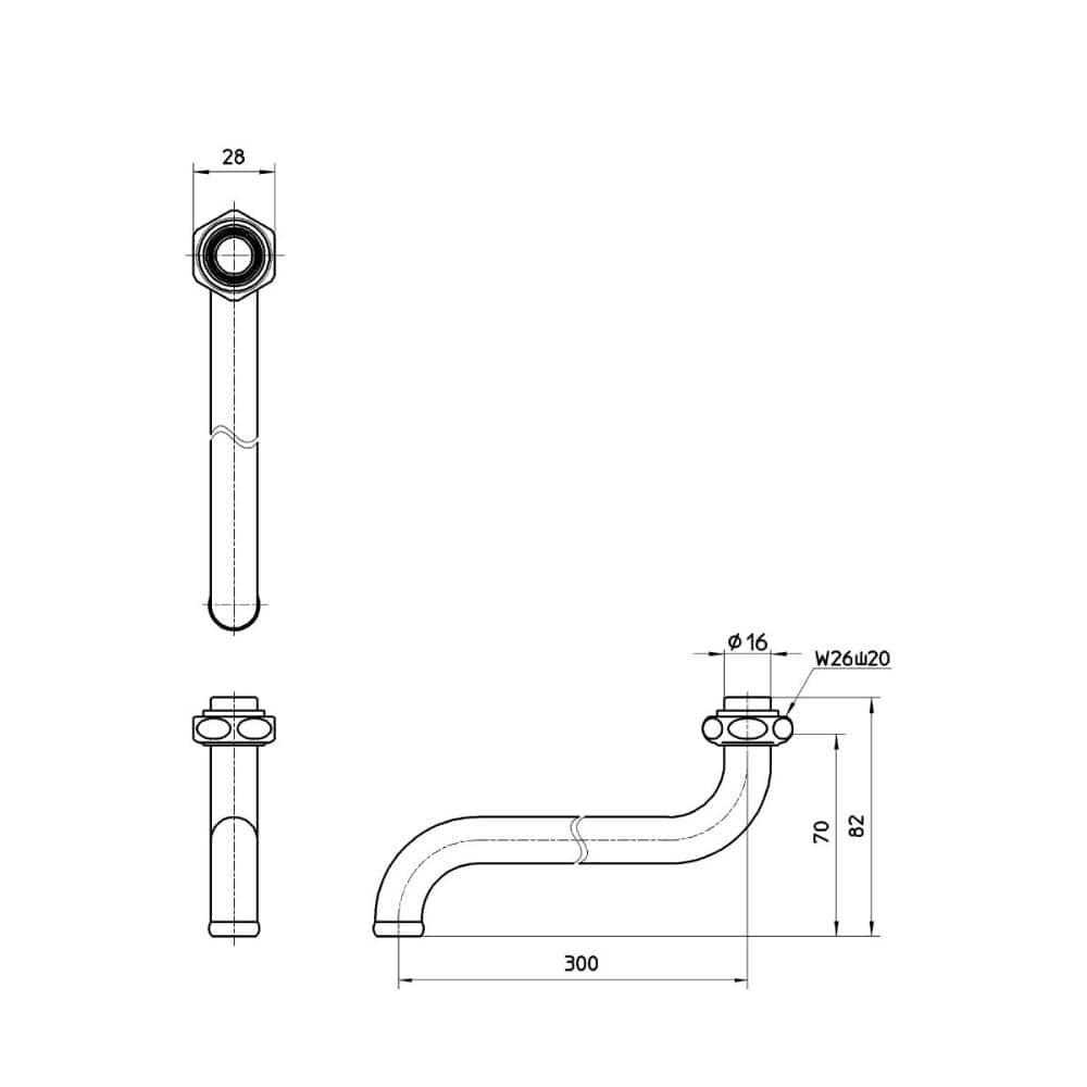 自在パイプ 長さ３０ｃｍ パイプ径１６ｍｍ ナット部ネジＷ２６山２０ ＢＡ１０Ｊ－６１Ｘ３－１６ の通販 ホームセンター コメリドットコム