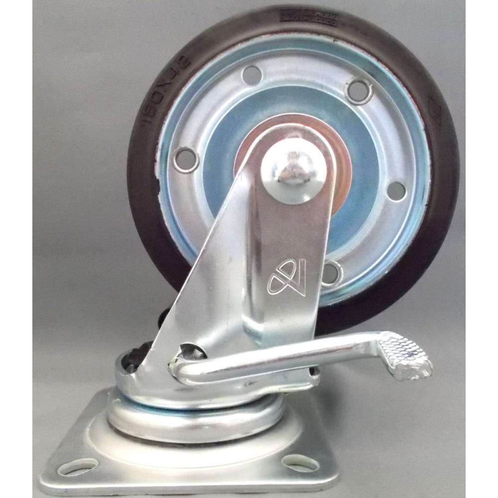 ナンシン 産業用キャスター 車輪径150mm ゴム(B入) プレート式自在 ストッパー付 STM-150VSw-3