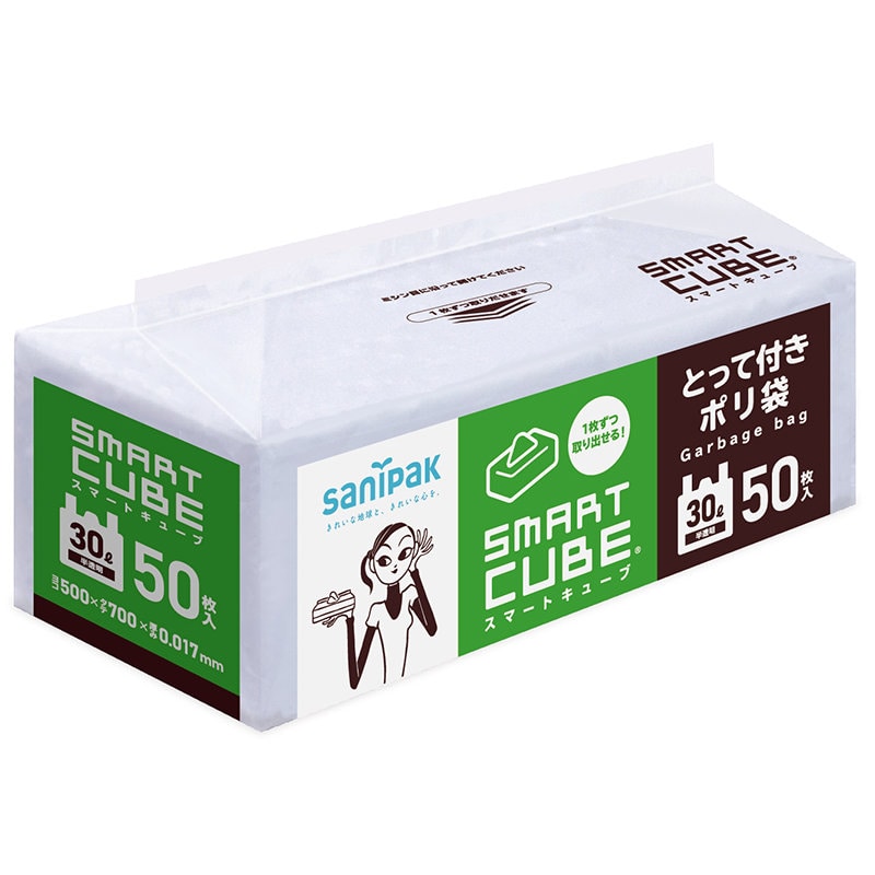 日本サニパック　スマートキューブ　とって付きポリ袋　３０Ｌ　半透明　５０枚入　ＳＣ３９
