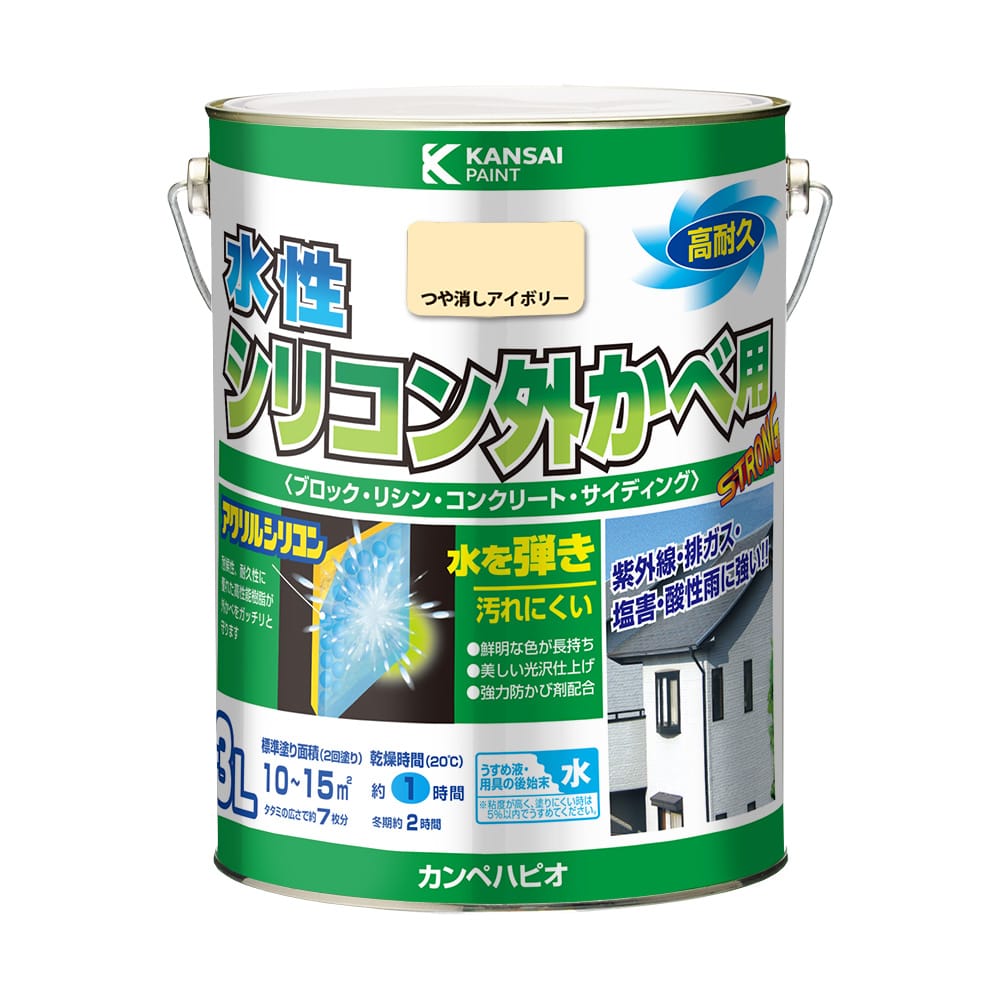 カンペハピオ　水性シリコン　外かべ用　つや消し　アイボリー　３Ｌ