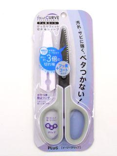 プラス　はさみ　フィットカットカーブ　ブルー　フッ素コート