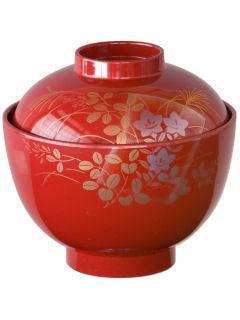 朱 なごみ吸椀 色紙秋草