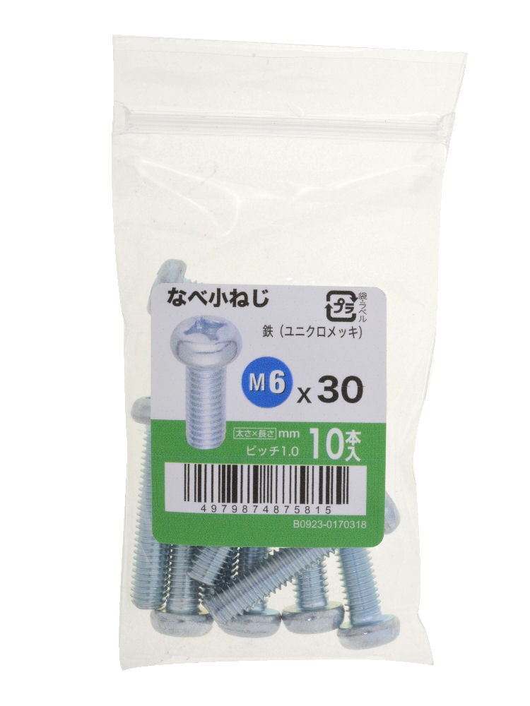 なべ小ネジユニクロ 10個入 6×30mm