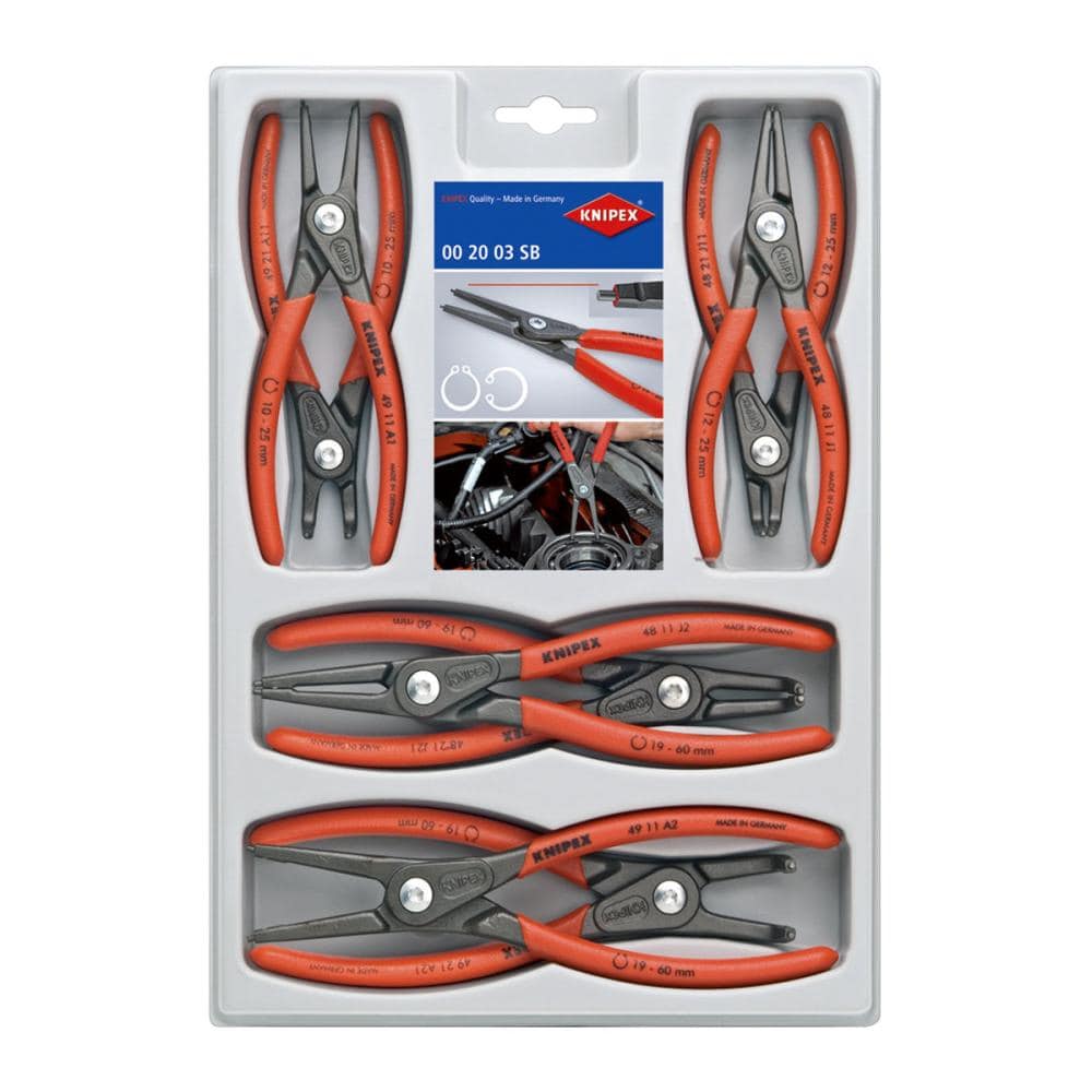 KNIPEX 8本組 精密スナップリングプライヤーセット プラスチックハンドル 002004SB