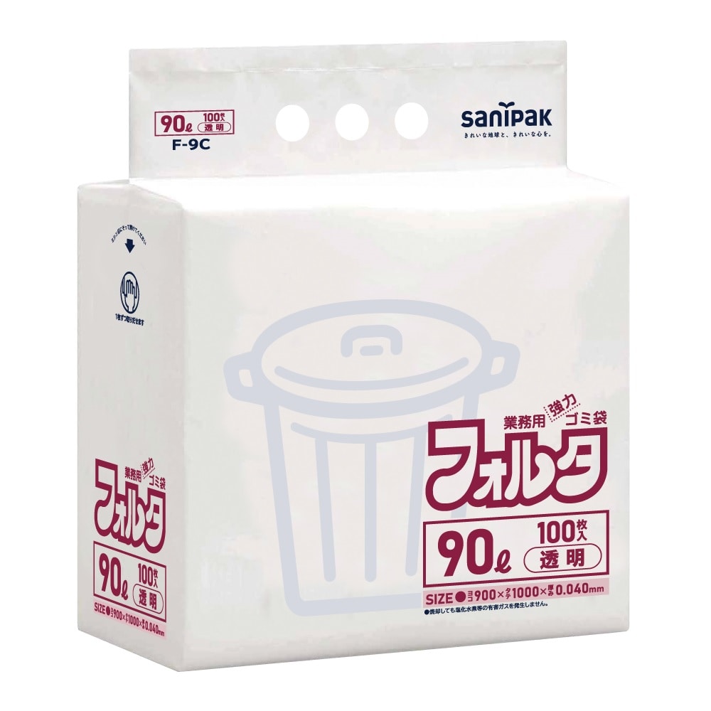 サニパック　業務用ゴミ袋　環境包装フォルタ　透明　９０Ｌ　１００枚入り