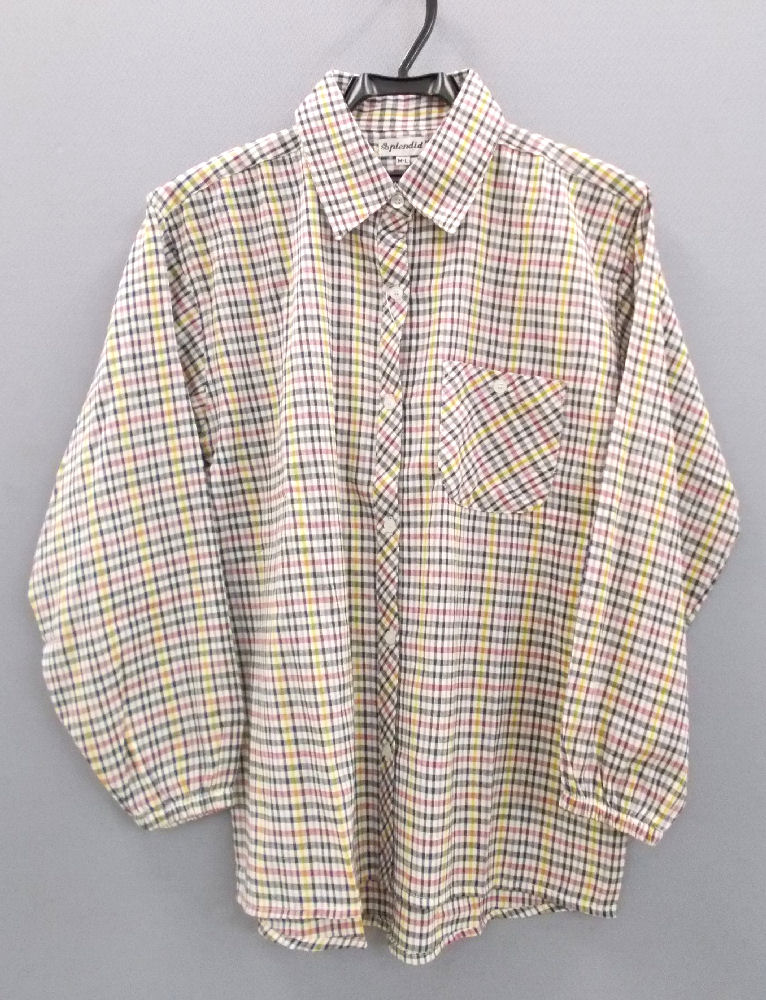 ギンガム格子　袖口ゴムブラウス