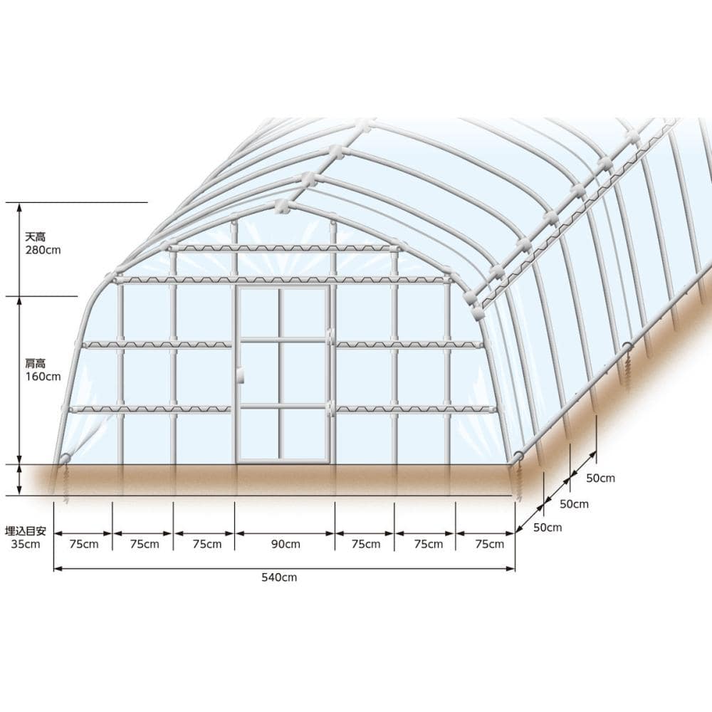 標準育苗ハウス　パイプ径２２ｍｍ３間×１０ｍ　（中四国九州）