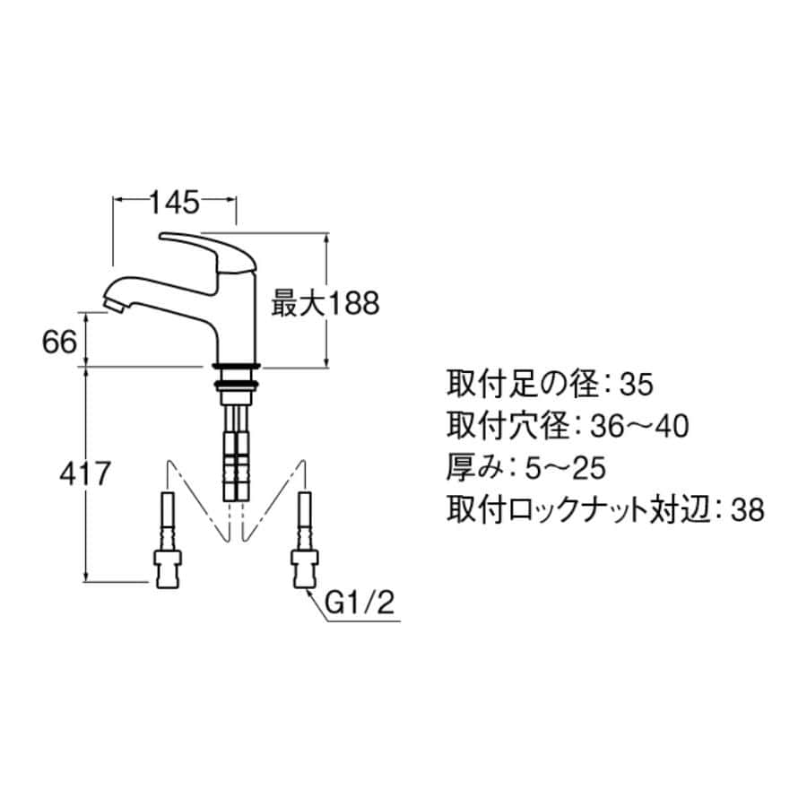 ＳＡＮＥＩ（サンエイ）　シングルレバーワンホール洗面混合栓　ポップアップなし　ゴム栓なし　寒冷地用　Ｋ４７１０ＮＪＫ－１３