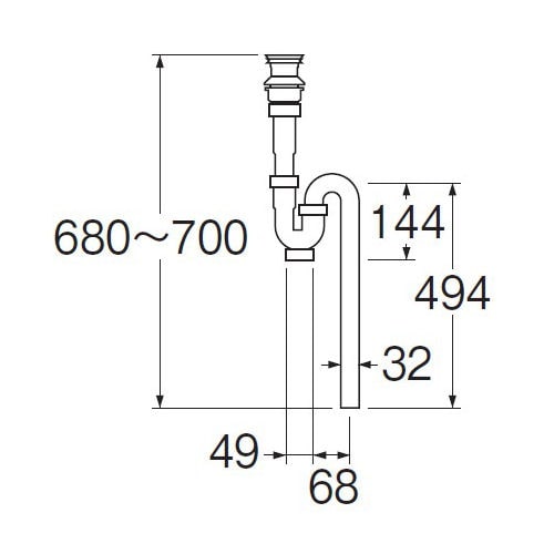 Ｈ７７０―３８　洗髪排水栓付Ｓトラップ