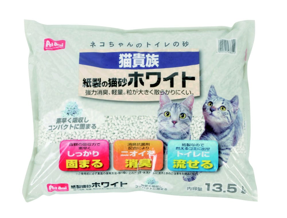 猫砂 Ｐｅｔａｍｉ　猫貴族　紙製の猫砂　ホワイト　１３．５Ｌ