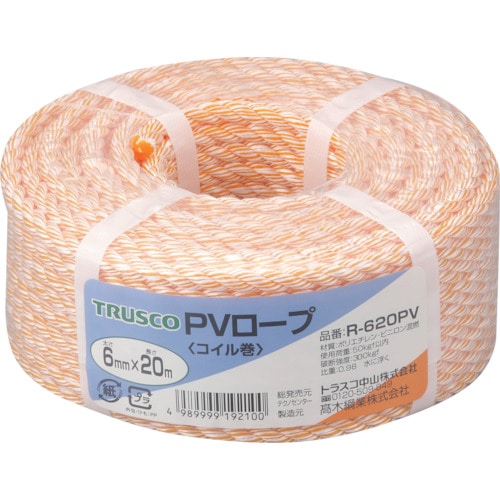 TRUSCO PVロープ 3つ打 線径6mmX長さ20m_