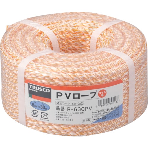 TRUSCO PVロープ 3つ打 線径6mmX長さ30m_