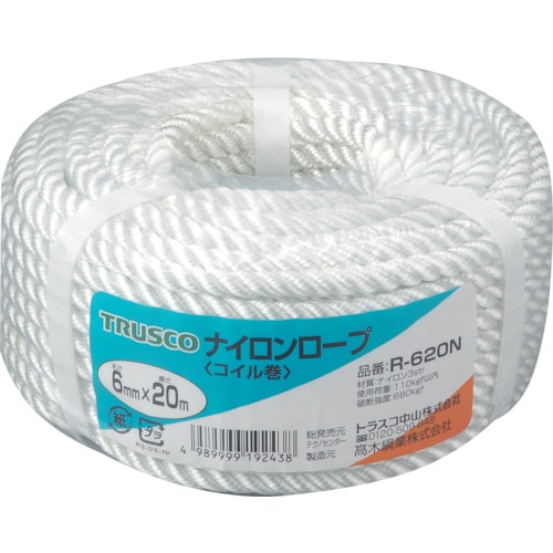 ＴＲＵＳＣＯ　ナイロンロープ　３つ打　線径６ｍｍＸ長さ２０ｍ＿