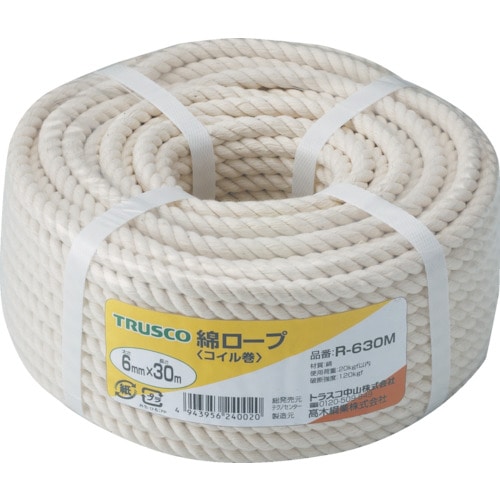 TRUSCO 綿ロープ 3つ打 線径6mmX長さ30m_ の通販 TRUSCO 綿ロープ 3つ打 線径6mmX長さ30m_ の通販