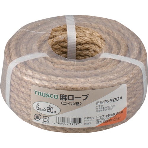 ＴＲＵＳＣＯ　麻ロープ　３つ打　線径６ｍｍＸ長さ２０ｍ＿