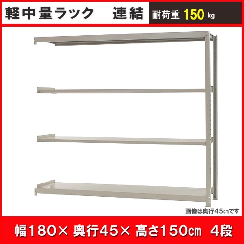 北島　中軽量ラック１５０ｋｇ　幅１８００×奥行４５０×高さ１５００ｍｍ　アイボリー　４段　連結