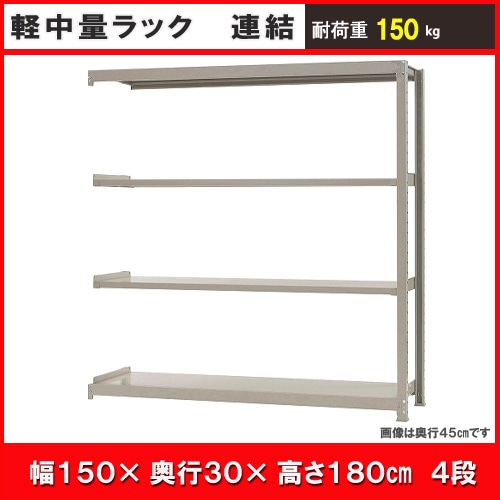 北島　中軽量ラック１５０ｋｇ　幅１５００×奥行３００×高さ１８００ｍｍ　アイボリー　４段　連結