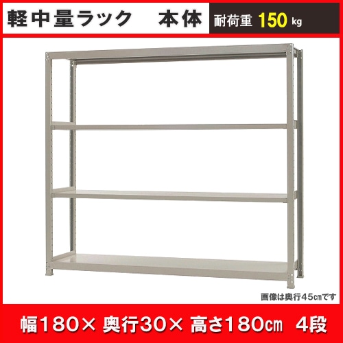 北島 中軽量ラック150kg 幅1800×奥行300×高さ1800mm アイボリー 4段 単体
