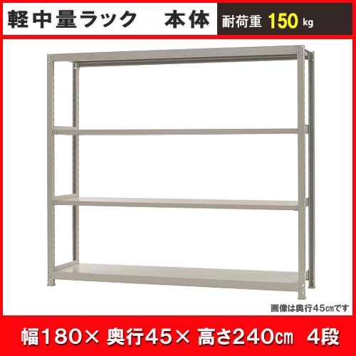 北島 中軽量ラック150kg 幅1800×奥行450×高さ2400mm アイボリー 4段 単体