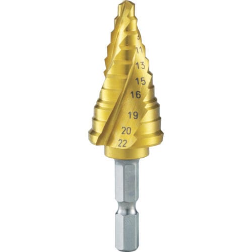 TRUSCO 六角軸ステップドリル 3枚刃チタンコーティング 5~22mm_