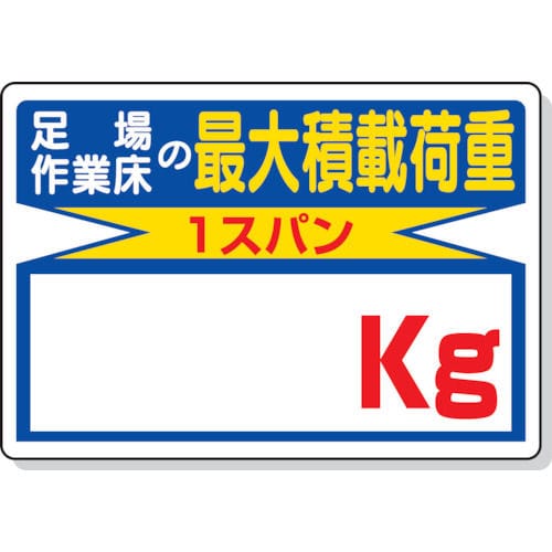 ユニット　積載荷重標識　足場作業床の…ｋｇ　４５０×６００ｍｍ　エコユニボード＿