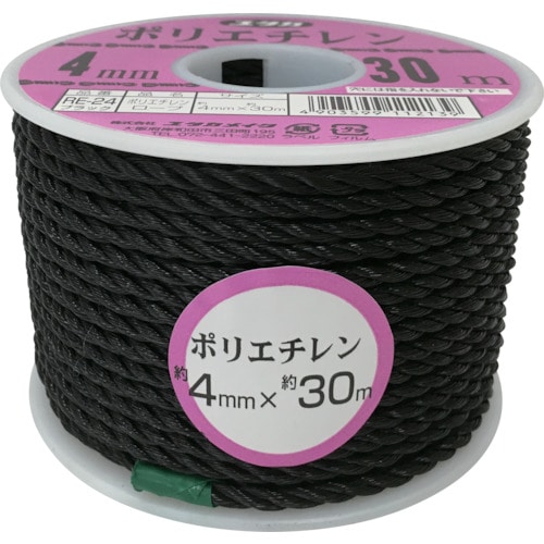 ユタカ　ロープ　ＰＥカラーロープボビン巻　４ｍｍ×３０ｍ　ブラック＿