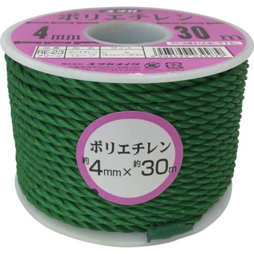 ユタカ　ロープ　ＰＥカラーロープボビン巻　４ｍｍ×３０ｍ　グリーン＿